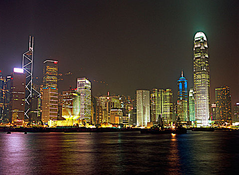 中心,天际线,夜晚,香港