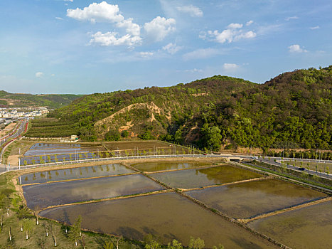 陕西省延安市南泥湾航拍图片