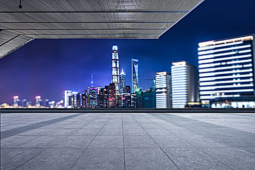 空,地面,现代,天际线,建筑,夜晚,上海