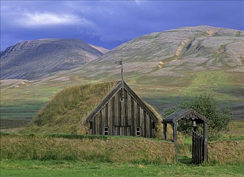 老,草皮,教堂,冰岛