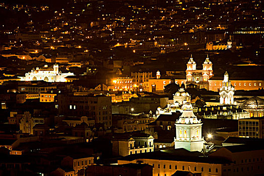 厄瓜多尔,省,基多,城市,夜晚,泛光灯照明,大教堂