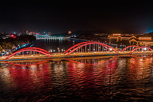 航拍衢州江山市北关大桥夜景