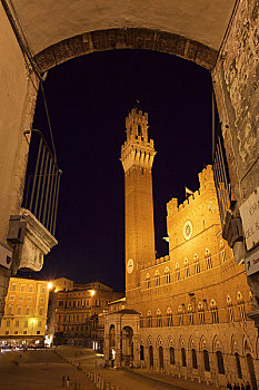 钟楼,联结,市政厅,拱形,共和宫,坎波广场,锡耶纳,托斯卡纳,意大利