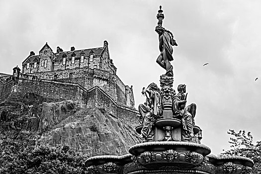 喷泉,爱丁堡城堡,爱丁堡,苏格兰