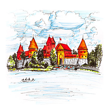 特拉凯,岛屿,城堡,靠近,维尔纽斯,立陶宛