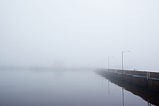 港口,雾,反射,安静,水,爱丁堡,苏格兰