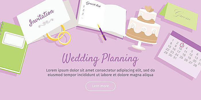 婚礼,计划,旗帜,准备,矢量,结婚日,选择,约会,地点,装饰,餐馆,菜单