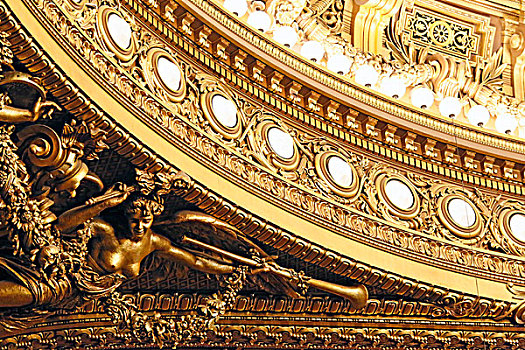 法国,巴黎,地区,加尼叶歌剧院,歌剧院,景象,特写,雕塑,天花板
