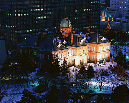 灯光,向上,北海道,政府,写字楼