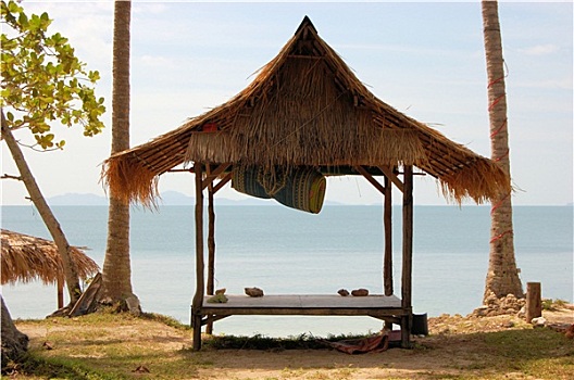 热带沙滩,小屋,泰国