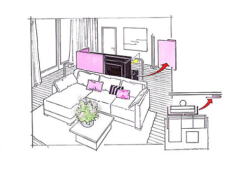 插画,客厅,钢琴,沙发,房间,分隔
