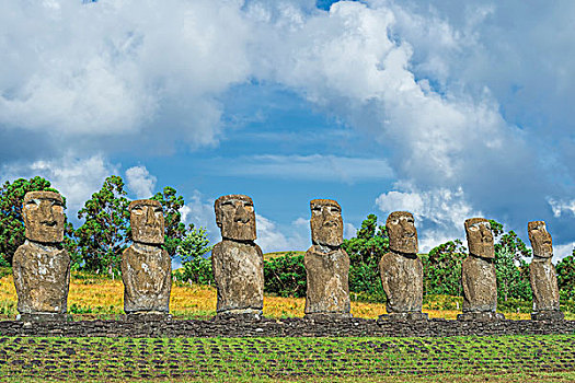 阿基维祭坛,复活节岛石像,世界遗产,拉帕努伊国家公园,复活节岛,智利,南美