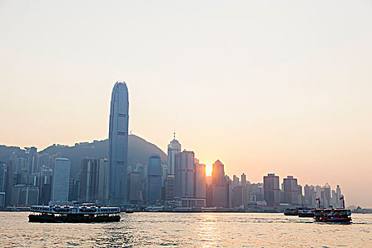 中国,香港,天际线,日落