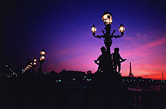 路灯柱,塔,背景,亚历山大三世,埃菲尔铁塔,巴黎,法兰西岛,法国