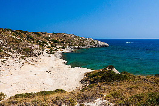 海滩,岩石海岸,希腊