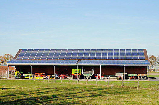 光电,安装,太阳能,农场,谷仓,北莱茵威斯特伐利亚,德国,欧洲