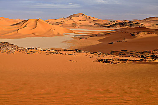 沙丘,干盐湖,南方,区域,国家公园,世界遗产,撒哈拉沙漠,阿尔及利亚,非洲