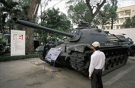 越南,胡志明市,西贡,战争,残余,博物馆,人,看,美国,坦克,展示