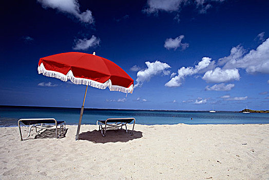 两个,休闲椅,海滩伞,海滩,湾