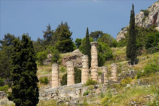 阿波罗神庙,多利安式,柱子,特尔斐城,希腊