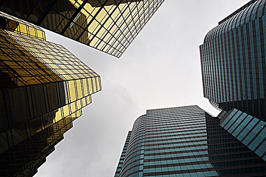 中国,香港,摩天大楼,建筑,反射,仰视,亚洲,城市,大城市,中心,玻璃,高层建筑,远景,写字楼