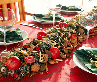 圣诞桌,装饰,枝条