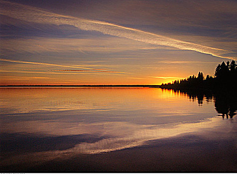 日落,上方,清晰,湖,赖丁山国家公园,曼尼托巴,加拿大