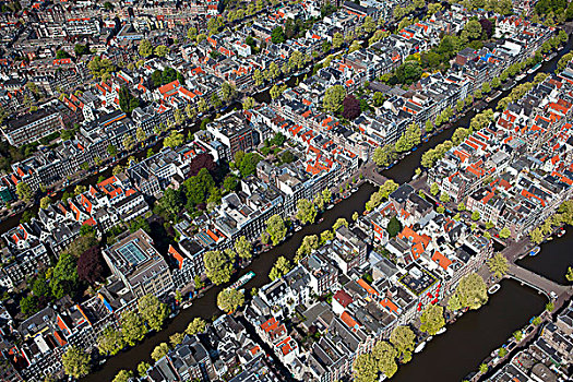 荷兰,阿姆斯特丹,俯视,运河,市中心
