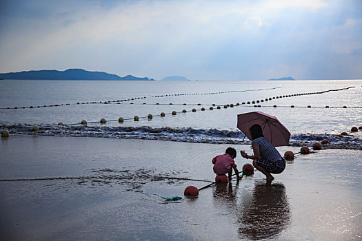 海浪,沙滩,游客,嬉戏,天空