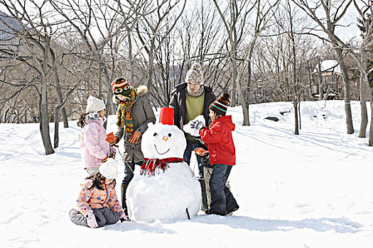 家庭,制作,雪人