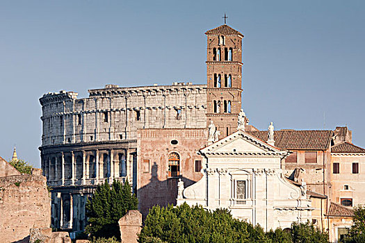 罗马角斗场,后面,钟楼,罗马,意大利,欧洲