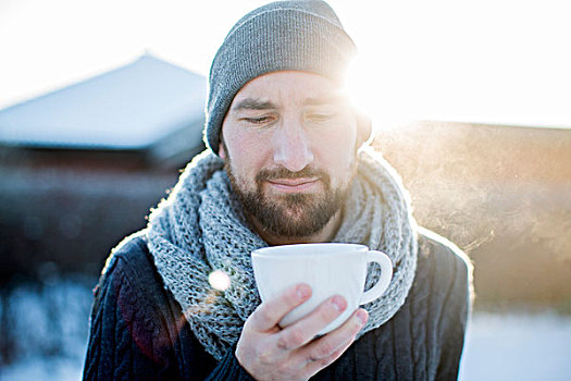 男人,咖啡,冬天