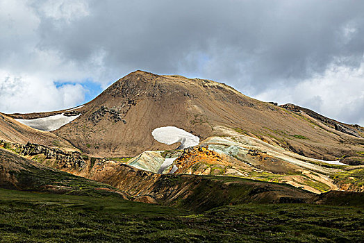 冰岛,高地,流纹岩,山,玩,彩色,老,雪,云,气氛