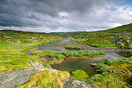 河,高原,靠近,哈旦格尔维达,挪威,斯堪的纳维亚,欧洲