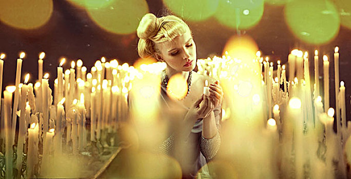 可爱,金发女郎,蜡烛