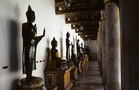 泰国,曼谷,大理石庙宇,佛像,室内,回廊