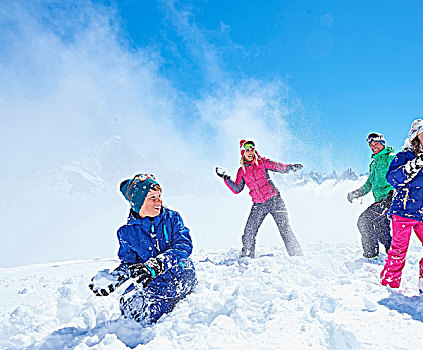 家庭,打雪仗,夏蒙尼,法國