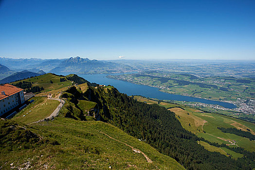 风景,齿轨铁路,俯视,琉森湖,卢塞恩,瑞士,欧洲
