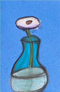 孩子,绘画,白花,玻璃花瓶