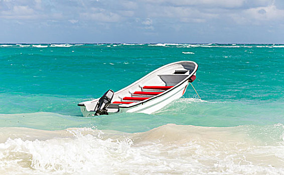 白色,游艇,漂浮,风暴,波浪,多米尼加共和国,海岸,大西洋