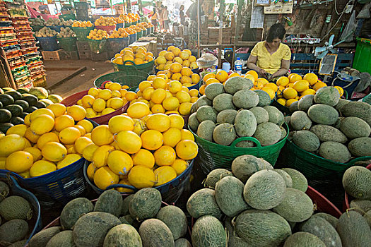 亚洲,缅甸,仰光,市场,食物,水果,瓜
