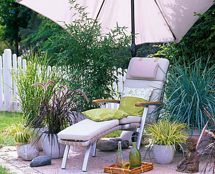 草,平台,太阳椅,伞