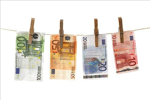 欧元,钞票,晾衣服,洗钱