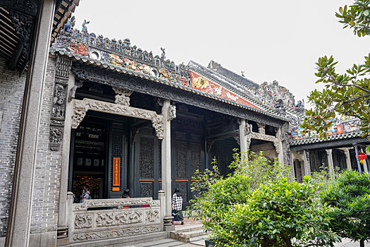 羊城广州阴天的陈家祠古建筑群特写