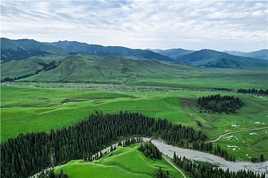 新疆,伊犁,唐布拉草原,百里画廊,雪山,自然风光,航拍