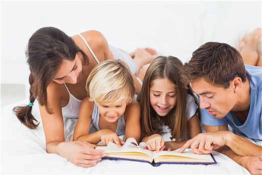 家庭,读,书本,床