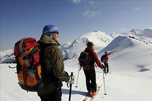滑雪,远足者,跋涉,向上,提洛尔,奥地利,欧洲