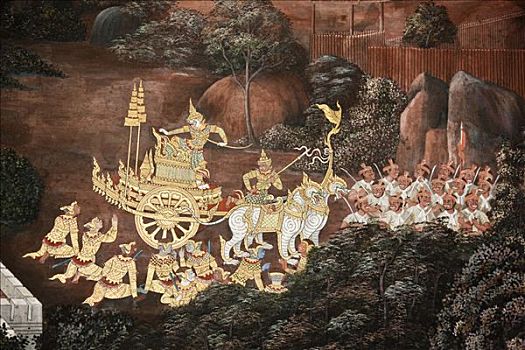 泰国,曼谷,古老,罗摩衍那,壁画,国王,皇家,大皇宫,复杂