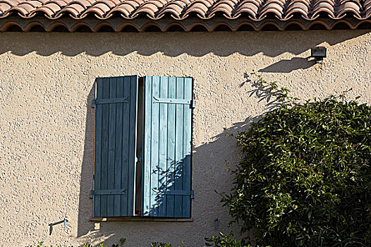 现代,传统风格,普罗旺斯,房子,窗户,特写,蓝色,百叶窗,屋顶