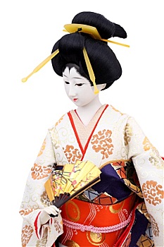 传统,日本人,艺伎,娃娃,隔绝,白色背景,背景